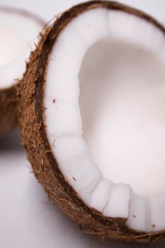 opened coconut isolated on white background. tropical fruit, nut.