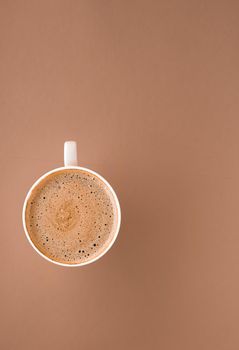 Drinks menu, italian espresso recipe and organic shop concept - Cup of hot coffee as breakfast drink, flatlay cups on beige background