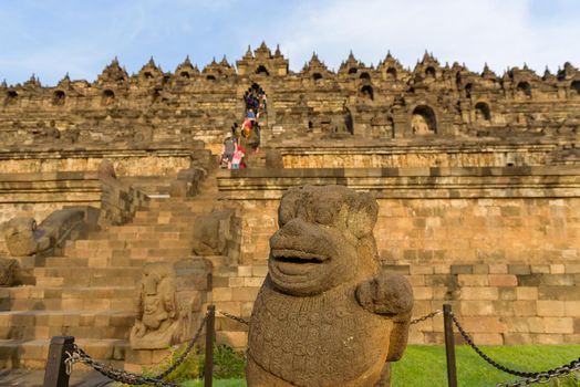 Yogyakarta, Java, Indonesia: Nov 15, 2017: Tourist on Borobudur Temple during the day, Yogyakarta, Java, Indonesia.