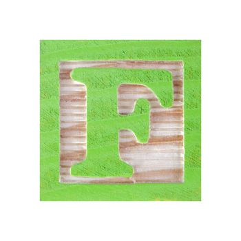 Letter F childs wooden block on white with clipping path