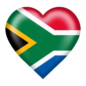 A South Africa flag heart button isolated on white with clipping path 3d illustration