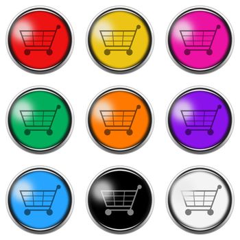 A shopping cart button icon set isolated on white with clipping path 3d illustration