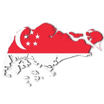A Singapore map on white background with clipping path 3d illustration