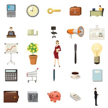 Office icons set in cartoon style on a white background