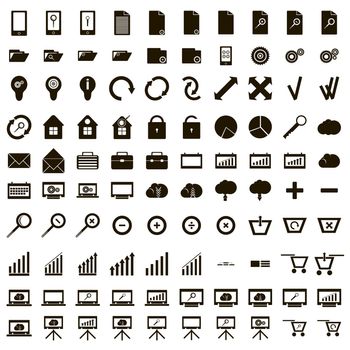100 internet icons set in simple style on a white background