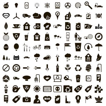 100 eco icons set in simple style on a white background