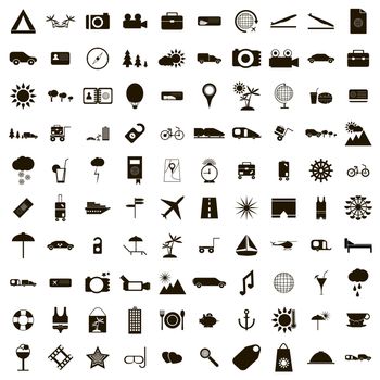 100 Travel Icons set in simple style for any design