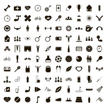 100 sport game icons set in simple style on a white background