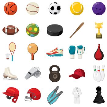 Sport game icons set in cartoon style on a white background