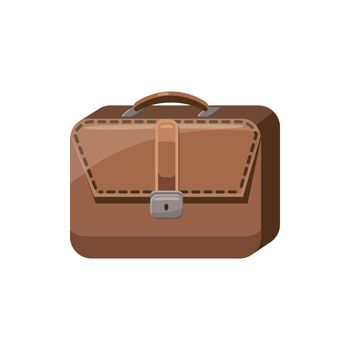 Brown business briefcase icon in cartoon style on a white background