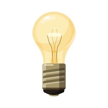 Glowing yellow light bulb icon in cartoon style on a white background