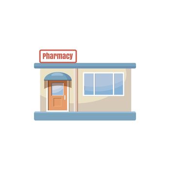 Pharmacy drugstore building icon in cartoon style on a white background
