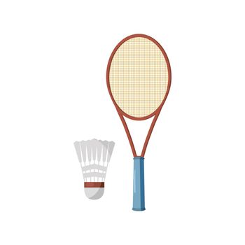 Badminton racket and shuttlecock icon in cartoon style on a white background