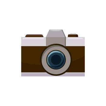 Retro photo camera icon in cartoon style isolated on white background