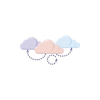 Cloud computing with motion network icon in cartoon style isolated on white background