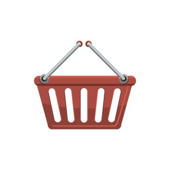 Red shopping basket icon in cartoon style isolated on white background