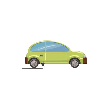 Green electric car icon in cartoon style on a white background