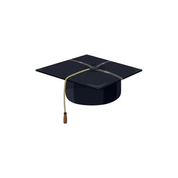 Graduation cap icon in cartoon style on a white background