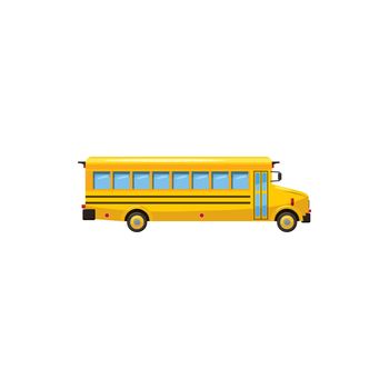 Yellow school bus icon in cartoon style on a white background