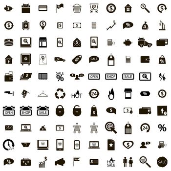 100 Shop icons set isolated on white background