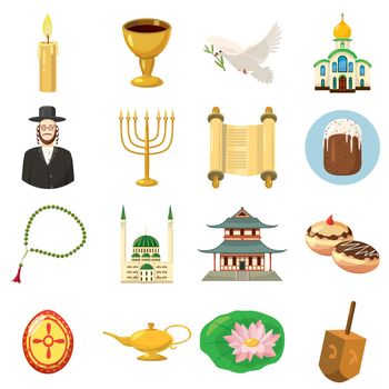 Religion icons set in cartoon style isolated on white background