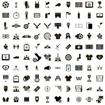 100 Soccer Icons set in simple style isolated on white background