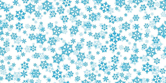 Winter seamless pattern with blue snowflakes on white background. Vector illustration for fabric, textile wallpaper, posters, gift wrapping paper. Christmas vector illustration. Falling snow.