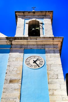 Beautiful facade of Nossa Senhora do Bom Sucesso church in Cacilhas, Lisbon, in a sunny day of Spring