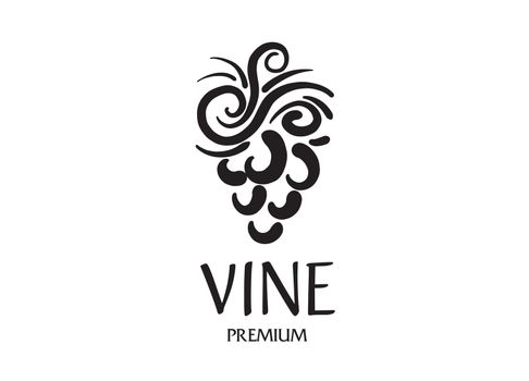 Vector logo drawn by hand. Bunch of grapes for making wine.