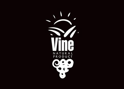 Vector logo drawn by hand. Landscape of vineyards for making wine.