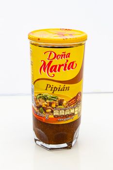 Calgary, Alberta, Canada. April 21, 2021. Dona Maria Pipian red pipian, is one of the classic sauces in Mexican cuisine. It's a mole, only a bit simpler, and it hinges on seeds or nuts in addition to the peppers.