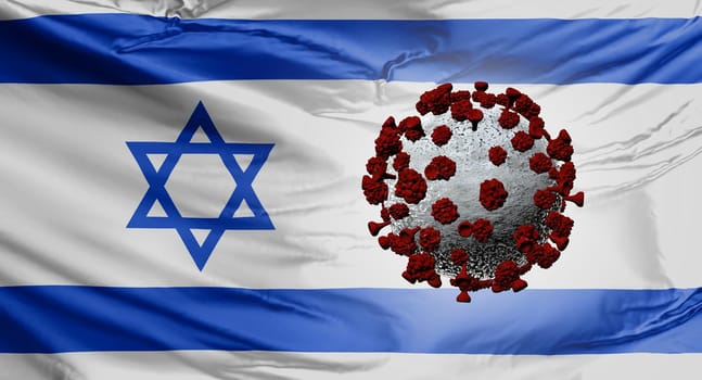 An Israeli flag with a Covid-19 virus. Israel variant.
