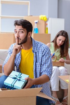 Family preparing for christmas after relocation