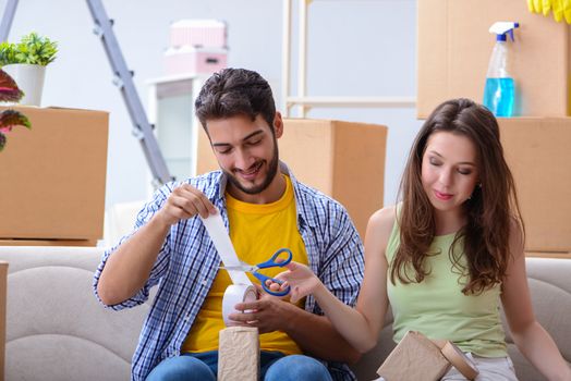 Family preparing for christmas after relocation