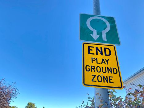 Calgary, Alberta. Canada. Sep 27, 2020. A End Play Ground Zone near by a school.