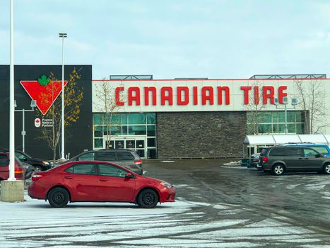 Calgary Alberta, Canada. Oct 17, 2020. Canadian Tire store during winter time.