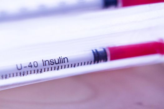 Set of syringes for injecting insulin. No people