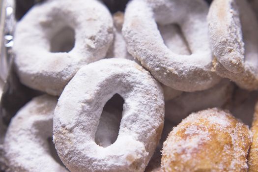 Handmade homemade donuts and fritters. No people