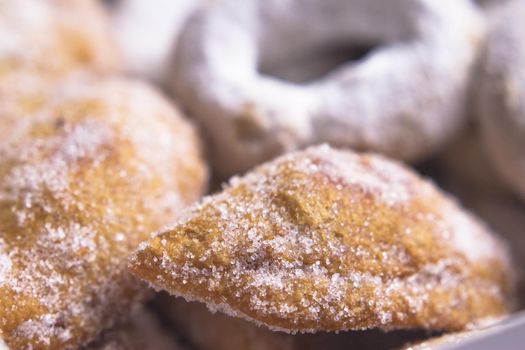 Handmade homemade donuts and fritters. No people