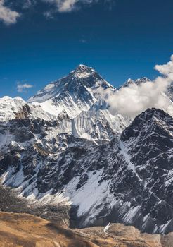 Everest summit captured from Gokyo Ri peak in Himalayas, trekking in Nepal