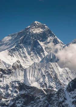 Everest summit captured from Gokyo Ri peak in Himalayas, trekking in Nepal