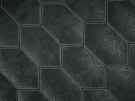 Leather stitched hexagon or honecomb black shiny texture or background with bumps. 3d render, 3d illustration