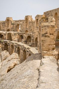 Remains of Roman amphitheater in El Djem in Tunisia, Africa