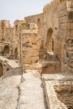 Remains of Roman amphitheater in El Djem in Tunisia, Africa