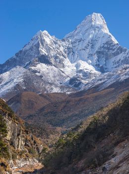 Ama Dablam summit in Himalayas. Everest base camp trek. Trekking in Nepal