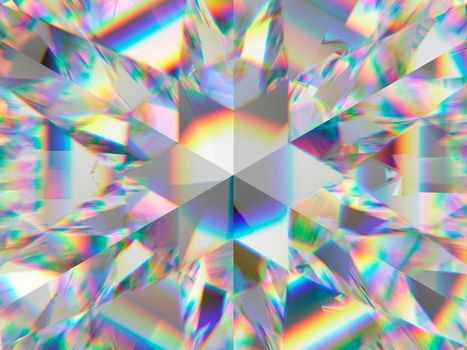 diamond structure extreme closeup and kaleidoscope. top view of round gemstone 3d render, 3d illustration