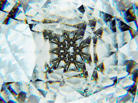 Gemstone or diamond texture closeup and kaleidoscope. 3d render, 3d illustration