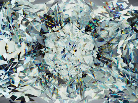 gemstone structure extreme closeup and kaleidoscope. top view of round gemstone 3d render, 3d illustration