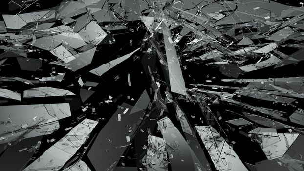 Bullet hole and pieces of shattered or smashed glass. 3d rendering 3d illustration