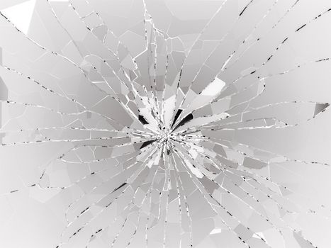 Bullet hole and pieces of shattered or smashed glass. 3d rendering 3d illustration